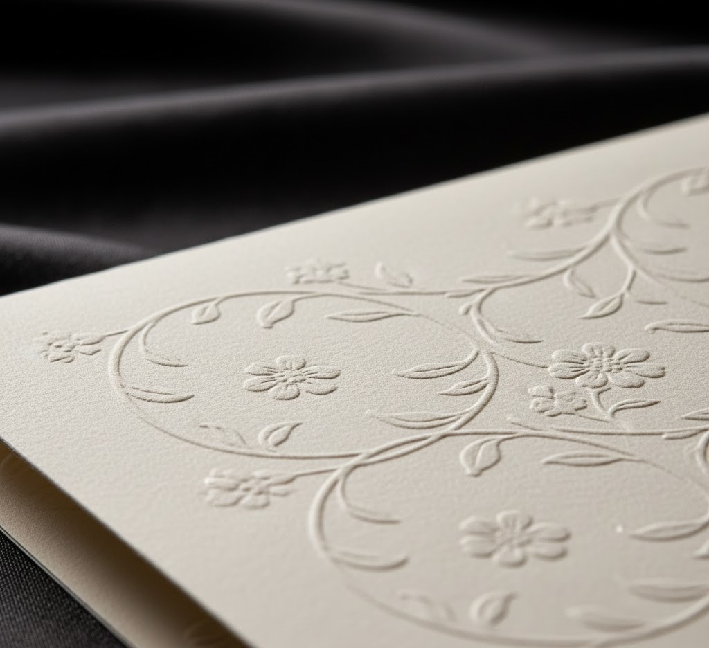 Embossed card detail showing premium texture