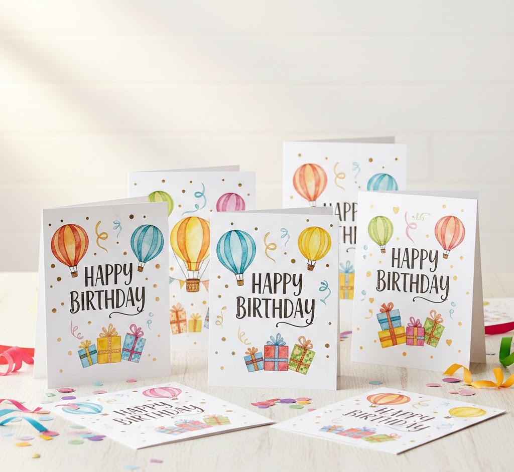 Birthday greeting card collection with colorful designs