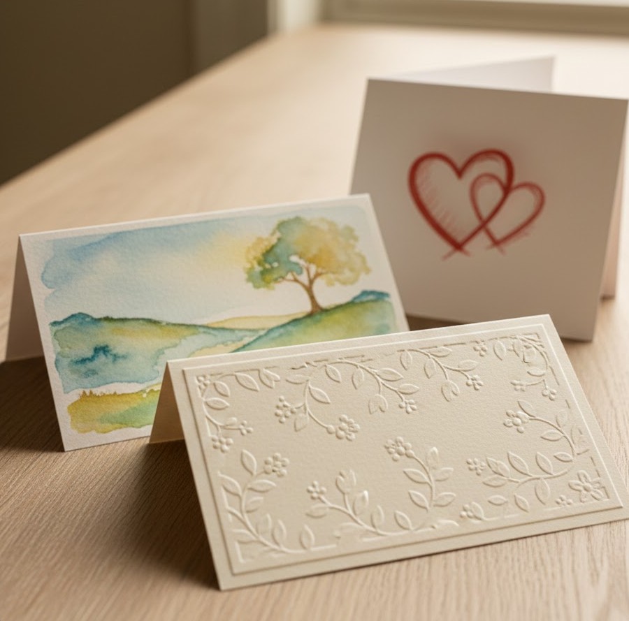 Unique handmade greeting cards with embossing and watercolor details