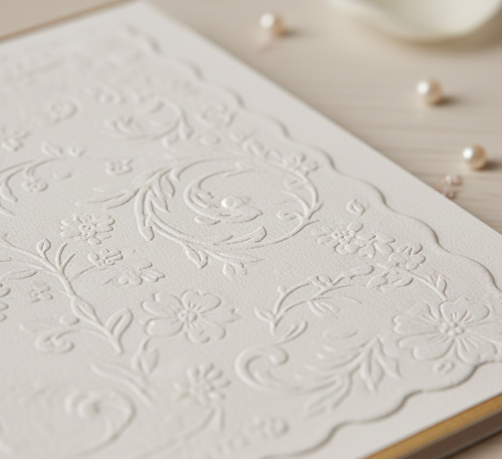 Embossed greeting card detail showing raised texture