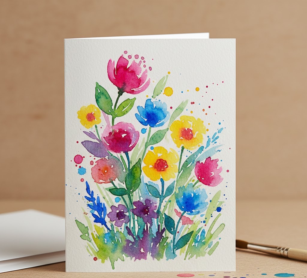 Watercolor painted greeting card with artistic brush strokes