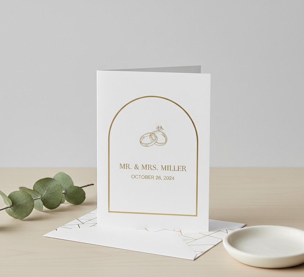 Modern wedding card with contemporary design elements